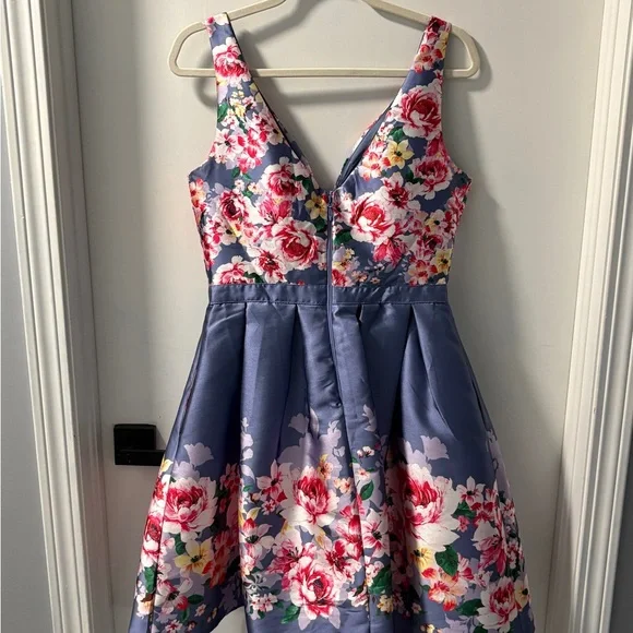 Soieblu Blue Satin Floral Fit-and-Flare Mini Dress - Picture 6 of 8